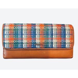 Vintage Fossil Memoir Straw Plaid Wallet